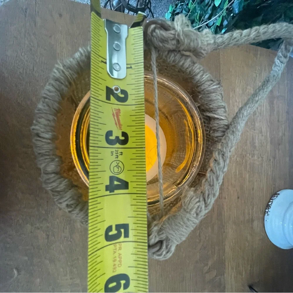 No. 98 Natural Jute Hanging Hurricane Basket, Wax candle included